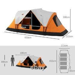 Tente de camping Outsunny 2 chambres avec abri imperméable et panneaux en mesh orange