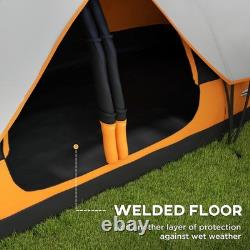 Tente de camping Outsunny 2 chambres avec abri imperméable et panneaux en mesh orange
