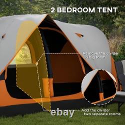Tente de camping Outsunny 2 chambres avec abri imperméable et panneaux en mesh orange