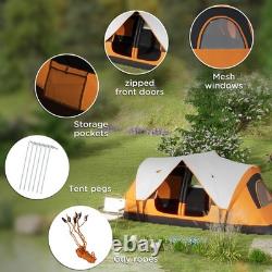 Tente de camping Outsunny 2 chambres avec abri imperméable et panneaux en mesh orange