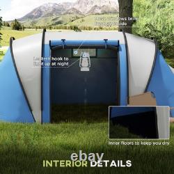 Tente de camping Outsunny 2 chambres avec espace de vie, 3000mm imperméable, bleue