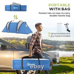Tente de camping Outsunny 2 chambres avec espace de vie, 3000mm imperméable, bleue