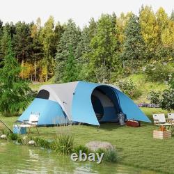 Tente de camping Outsunny 3000mm imperméable avec porche et tapis de sol cousu, bleue