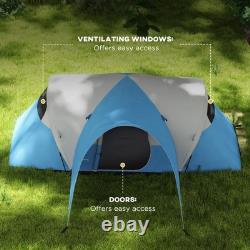 Tente de camping Outsunny 3000mm imperméable avec porche et tapis de sol cousu, bleue