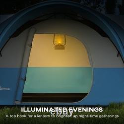 Tente de camping Outsunny 3000mm imperméable avec porche et tapis de sol cousu, bleue