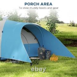 Tente de camping Outsunny 3000mm imperméable avec porche et tapis de sol cousu, bleue