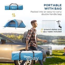 Tente de camping Outsunny 3000mm imperméable avec porche et tapis de sol cousu, bleue