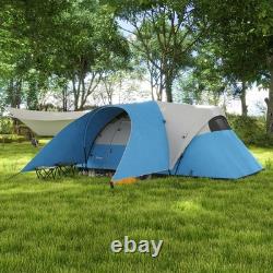 Tente de camping Outsunny 3000mm imperméable avec porche et tapis de sol cousu, bleue