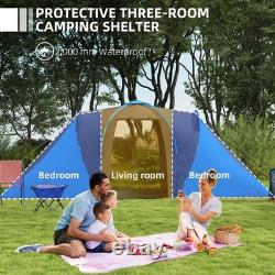 Tente de camping Outsunny 4-6 personnes avec 2 chambres et un espace de vie, gris et bleu