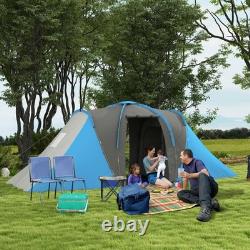 Tente de camping Outsunny 4-6 personnes avec 2 chambres et un espace de vie, gris et bleu