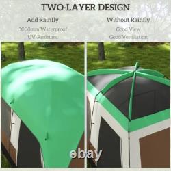 Tente de camping Outsunny avec un auvent imperméable de 3000 mm et des panneaux en filet, vert