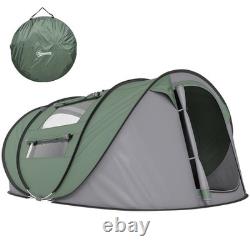 Tente de camping Outsunny en dôme, tente pop-up avec fenêtres pour 4-5 personnes, vert foncé
