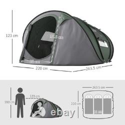 Tente de camping Outsunny en dôme, tente pop-up avec fenêtres pour 4-5 personnes, vert foncé