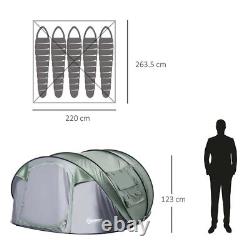 Tente de camping Outsunny en dôme, tente pop-up avec fenêtres pour 4-5 personnes, vert foncé