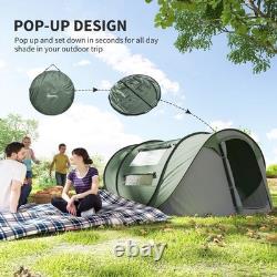 Tente de camping Outsunny en dôme, tente pop-up avec fenêtres pour 4-5 personnes, vert foncé