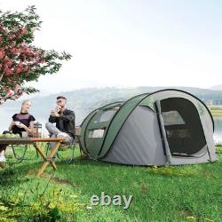 Tente de camping Outsunny en dôme, tente pop-up avec fenêtres pour 4-5 personnes, vert foncé