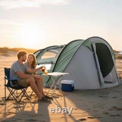 Tente de camping Outsunny en dôme, tente pop-up avec fenêtres pour 4-5 personnes, vert foncé
