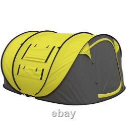 Tente de camping Outsunny en dôme, tente pop-up avec fenêtres pour 4 personnes, jaune