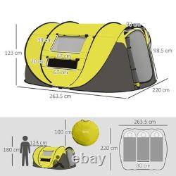 Tente de camping Outsunny en dôme, tente pop-up avec fenêtres pour 4 personnes, jaune