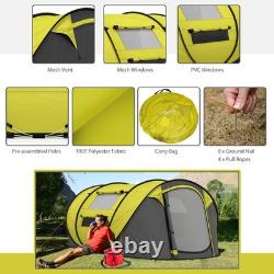 Tente de camping Outsunny en dôme, tente pop-up avec fenêtres pour 4 personnes, jaune