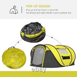 Tente de camping Outsunny en dôme, tente pop-up avec fenêtres pour 4 personnes, jaune