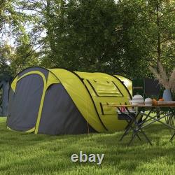 Tente de camping Outsunny en dôme, tente pop-up avec fenêtres pour 4 personnes, jaune