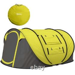 Tente de camping Outsunny en dôme, tente pop-up avec fenêtres pour 4 personnes, jaune