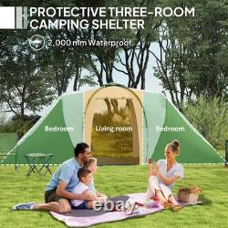 Tente de camping Outsunny grande, tente tunnel avec 2 chambres et espace de vie, 2000mm