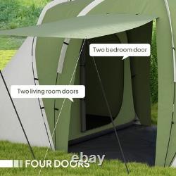 Tente de camping Outsunny grande, tente tunnel avec 2 chambres et espace de vie, 2000mm