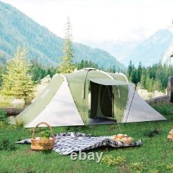 Tente de camping Outsunny grande, tente tunnel avec 2 chambres et espace de vie, 2000mm