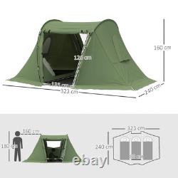 Tente de camping Outsunny pour 3 personnes avec 2 chambres, étanche 3000mm, verte