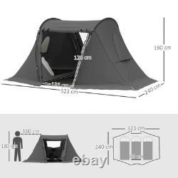 Tente de camping Outsunny pour 3 personnes avec 2 chambres, étanchéité 3000mm, gris