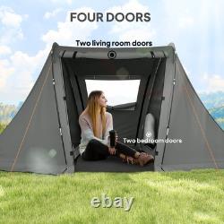 Tente de camping Outsunny pour 3 personnes avec 2 chambres, étanchéité 3000mm, gris