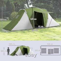Tente de camping Outsunny pour 4-6 personnes avec 2 chambres et une salle de vie, verte, blanche