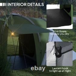 Tente de camping Outsunny pour 4-6 personnes avec 2 chambres et une salle de vie, verte, blanche