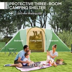 Tente de camping Outsunny pour 4-6 personnes avec 2 chambres et une salle de vie, verte, blanche