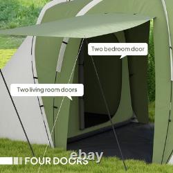 Tente de camping Outsunny pour 4-6 personnes avec 2 chambres et une salle de vie, verte, blanche