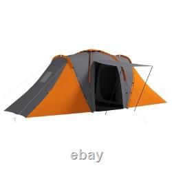 Tente de camping Outsunny pour 4 personnes avec 2 chambres et un espace de vie, gris et orange