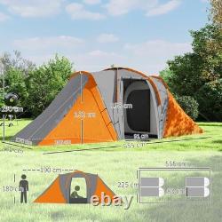 Tente de camping Outsunny pour 4 personnes avec 2 chambres et un espace de vie, gris et orange