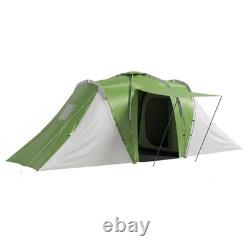 Tente de camping Outsunny pour 4 personnes avec 2 chambres et un espace de vie, verte et blanche