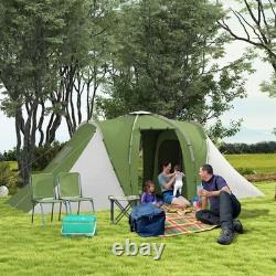 Tente de camping Outsunny pour 4 personnes avec 2 chambres et un espace de vie, verte et blanche