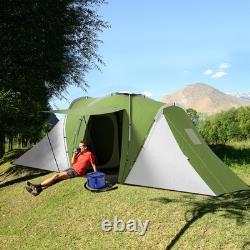 Tente de camping Outsunny pour 4 personnes avec 2 chambres et un espace de vie, verte et blanche