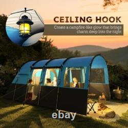 Tente de camping Outsunny pour 8 personnes, design en tunnel avec 4 grandes fenêtres, bleue