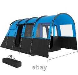Tente de camping Outsunny pour 8 personnes, design en tunnel avec 4 grandes fenêtres, bleue