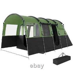 Tente de camping Outsunny pour 8 personnes, design en tunnel avec 4 grandes fenêtres, verte
