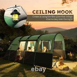 Tente de camping Outsunny pour 8 personnes, design en tunnel avec 4 grandes fenêtres, verte