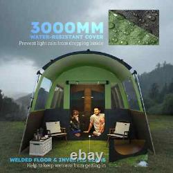 Tente de camping Outsunny pour 8 personnes, design en tunnel avec 4 grandes fenêtres, verte