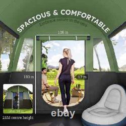 Tente de camping Outsunny pour 8 personnes, design en tunnel avec 4 grandes fenêtres, verte