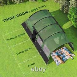 Tente de camping Outsunny pour 8 personnes, design en tunnel avec 4 grandes fenêtres, verte