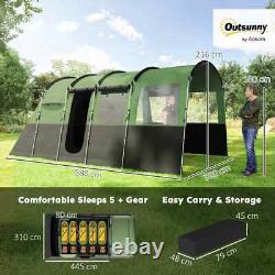 Tente de camping Outsunny pour 8 personnes, design en tunnel avec 4 grandes fenêtres, verte